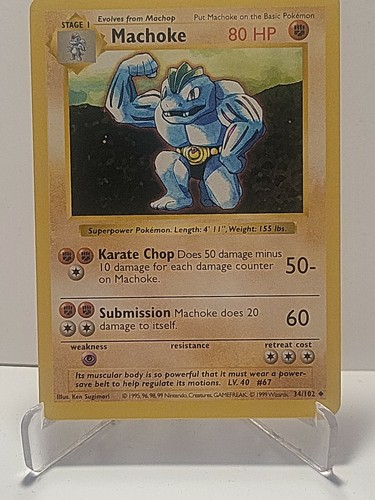 Machoke 34/102 Pokemon Base Set Shadowless LP Used See Pictures - Picture 3 of 8