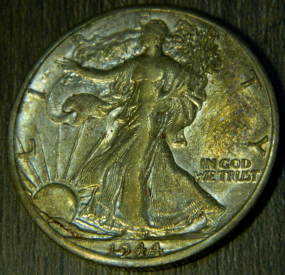 1944-D Walking Liberty Silver Half Dollar ~ Toned XF/AU
