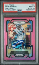 BRIAN BRANCH SIGNED 2023 PANINI PINK PRIZM #328 RC PSA 9 AUTO 10
