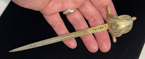 Spada apri lettere vintage Toledo Spagna ornata ottone e acciaio spagnola - Foto 11 di 20