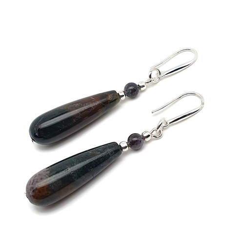 Earrings Teardrop Gemstone Long Dangle Drop Crystal Chakra Boho Sterling Silver - Picture 138 of 149