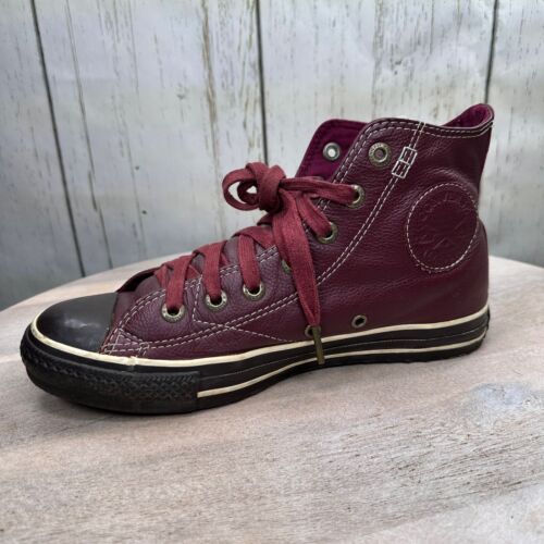Converse All Star Maroon Red Leather High Tops Mens Size 6 Womens Size 8 Sneaker - Picture 4 of 13