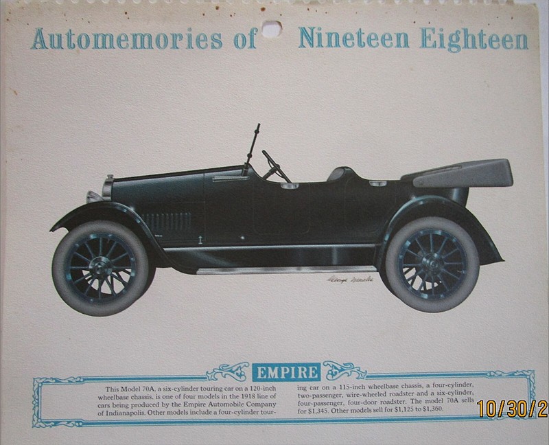 1918 Empire Touring car calendar print (black, no top)