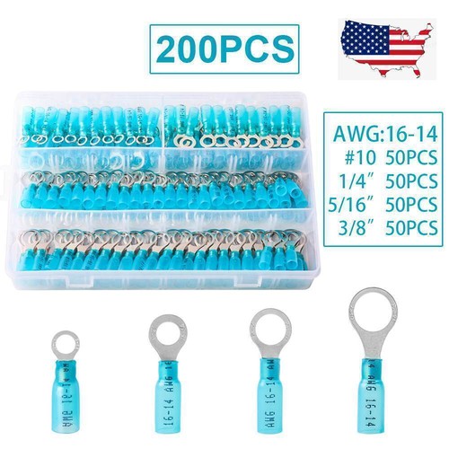 22-10 AWG Wire Crimp Connectors Waterproof Heat Shrink Ring Terminals US - Picture 8 of 13