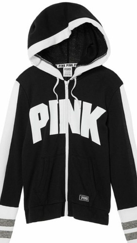 Victoria's Secret Pink Colorblock Full Zip Hoodie Black & White NWT - 第 1/4 張圖片
