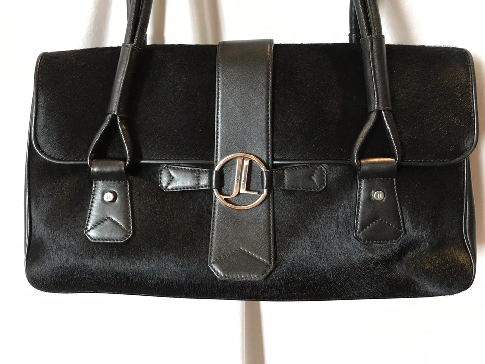 Elegante CARTERA/BOLSO DE MANO/CARTERA JUDITH LEIBER CUERO DE BECERRO NEGRO Foto 2 de 4