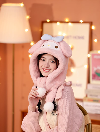 My Melody Kuromi Cinnamoroll Pochacco Plush Hat Winter Ear Protection Hats Cap - Picture 9 of 18