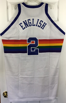 thecaptainsvintage 90s Denver Nuggets #2 Alex English NBA Rainbow Basketball Jersey T-Shirt XXL