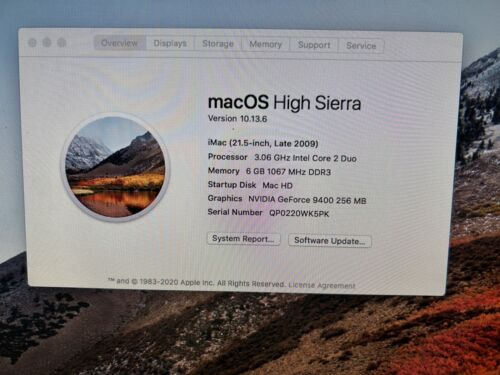 Working Apple iMac 21.5" Late 2009 Core 2 Duo 3.06GHz 500GB HDD 6Gb RAM - Picture 2 of 8