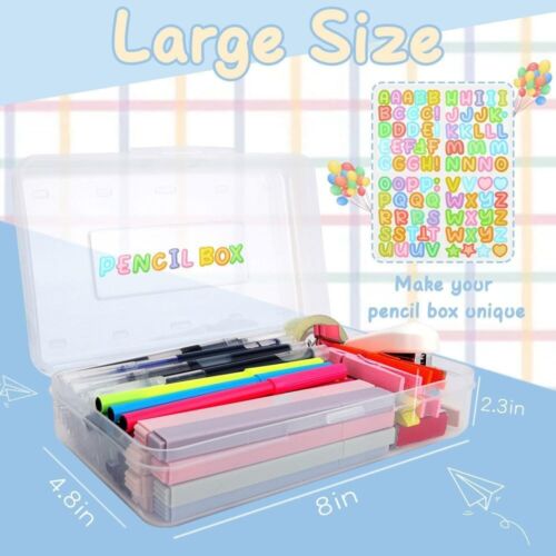 Pencil Case, Pencil Box, Large Pencil Case, Crayon Box, Clear Pencil Case, Plast - Picture 5 of 7