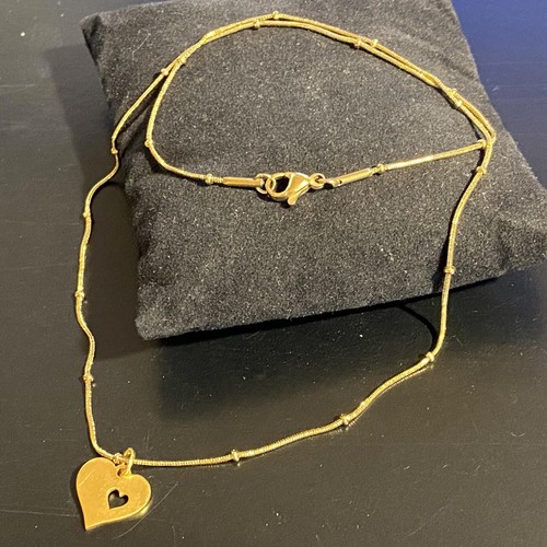 Collana catenina con ciondolo cuore in acciaio inox oro da donna 45 cm girocollo - Foto 3 di 9