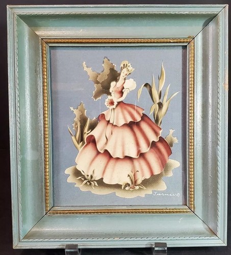 Vtg Art Deco Turner Art Print Wall Hanging  Southern Belle blue and pink - Picture 1 of 6