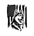 Distressed American Flag Siberian Husky Dog Puppy Usa Patriot Decal Sticker