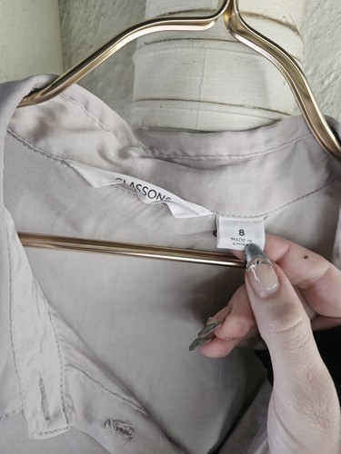Glassons Blouse Taupe Silky Size 8 Button Up Elegant Silk Top Officewear Work S - Picture 4 of 7