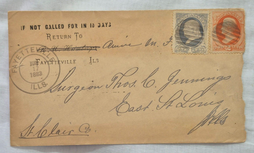 1879 US SC #182-183 stamps on Cover, 1883 Fayetteville, Ills.