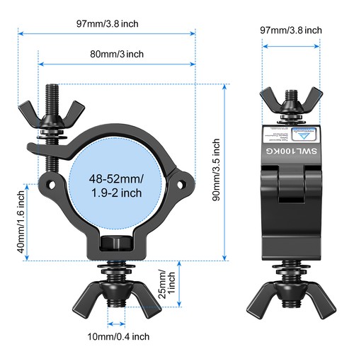2 Stück Bühnenlicht Haken Klemmen Aluminium Truss O Clamp 2" Last 220 Pfund passend 48-52 mm - Bild 6 von 9