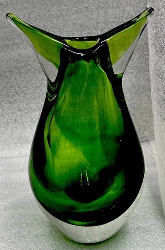 1930 FLAVIO POLI Seguso Encased Fish Tail Green Bud Vase Art Glass 9” - Picture 9 of 10