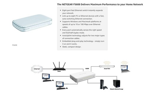 Netgear 8 Ports 10/100 Mbit/s Fast Ethernet Switch FS608v3 [nicht drahtlos] - Bild 2 von 10