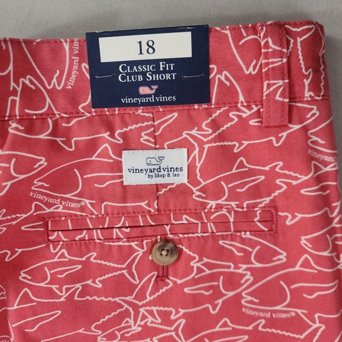 Vineyard Vines club shorts boys 18 pink pockets zip 9" sharks logo classic kids - Picture 9 of 12
