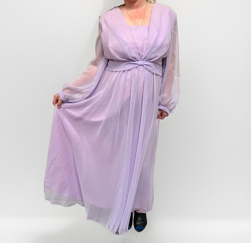 Vestido de noche de colección de gasa lavanda manga larga para mujer XL USA Union - Imagen 2 de 21