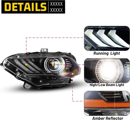Left Driver Headlight For 2018-2023 Ford Mustang Full LED Projector Headlamp DRL - Picture 6 of 11