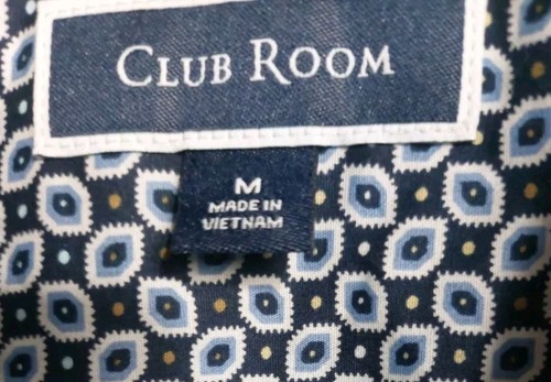 Club Room Mens Geometric  Short-Sleeve Button-Up Shirt Stretch Navy Blue Med New - Picture 9 of 11