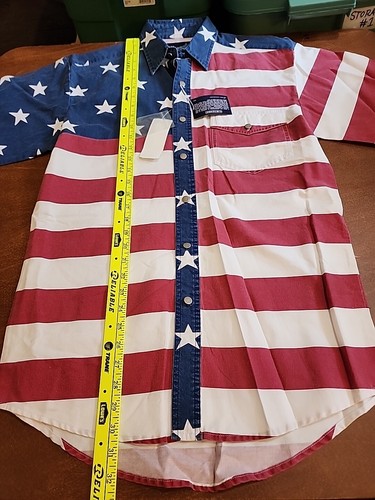 Bonanza by Wrangler Herren SMALL S/S rot/weiß/blau Flagge Western Hemd neu mit Etikett. GB19 - Bild 8 von 10