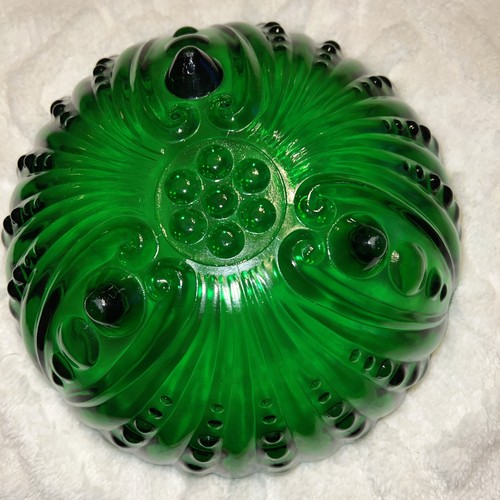 Vintage Mid-Century ANCHOR HOCKING Green Hobnail Glass Footed Serving Fruit Bowl - Picture 4 of 9