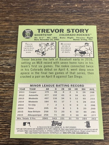 2016 Topps Heritage High Number #707 Chrome Purple Refractor Trevor Story RC - Picture 2 of 2