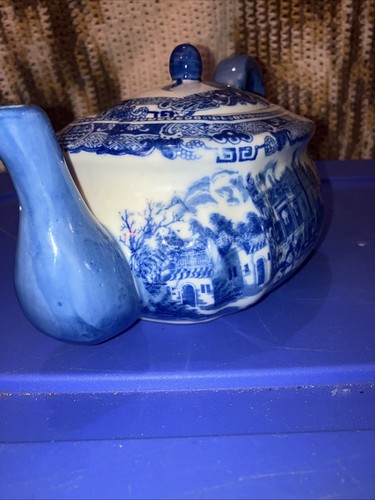 Victoria Ware ~ Heavy English Ironstone Flow Blue Teapot with Lid - Picture 3 of 23
