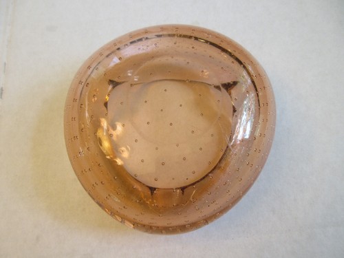 MCM Peachy Pink Controlled Bubble Bullicante Hand Blown Ashtray Bowl - Picture 8 of 17