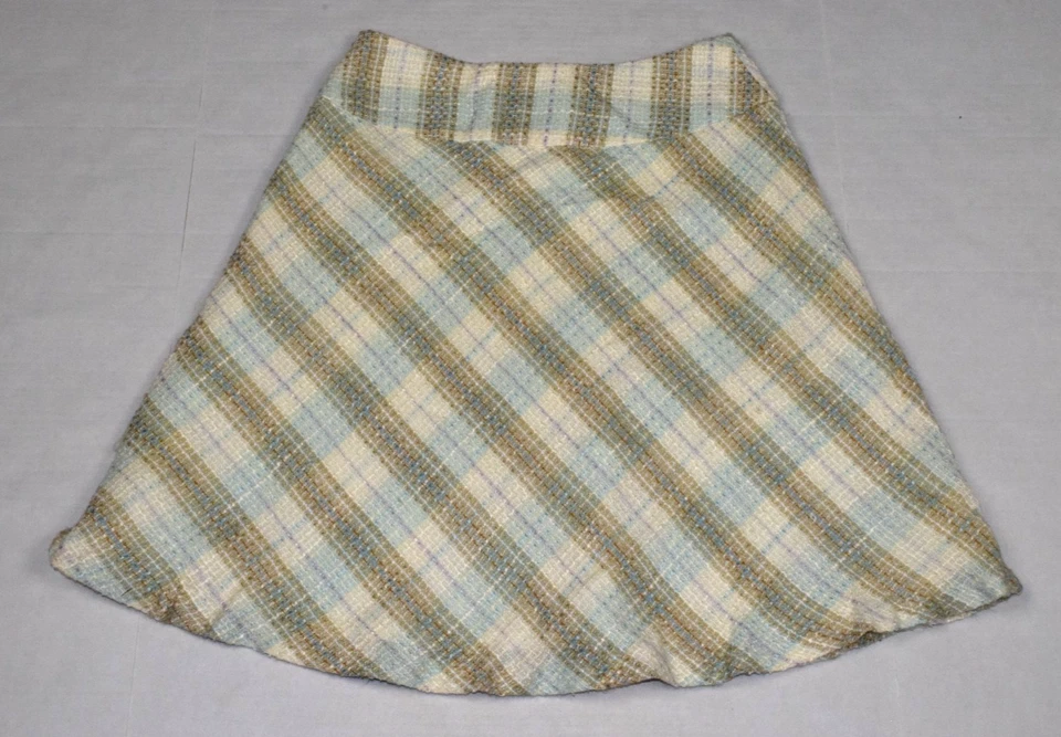 Saia Merona tamanho 8 Y2K bege turquesa lavanda poli tweed xadrez forrada retrô - Imagem 2 de 4