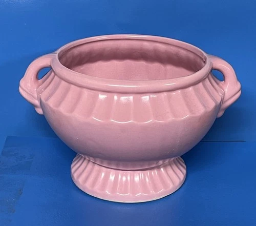 Vintage McCoy?? Pottery Jardiniere Planter USA Lite Pink Two Handle Footed
