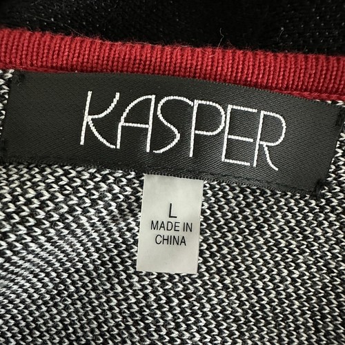 Suéter Kasper Mujer L Negro Rojo Uso Abierto Cárdigan Largo Clásico Oficina Fiesta - Imagen 13 de 15