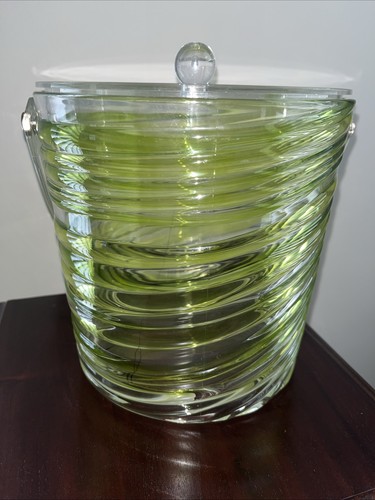 MCM Retro Lime Green And Clear Swirl Acrylic Ice Bucket Excellent Condition - Picture 4 of 5