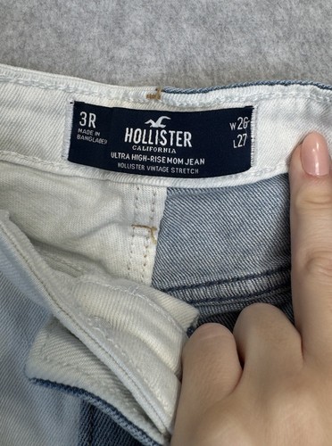 Hollister Ultra High Rise Mom Jeans 26x27 Two Tone Split Leg Vintage Stretch - Picture 8 of 9