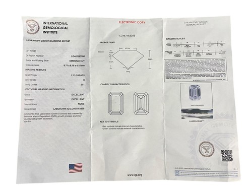 14K Weißgold Smaragdschliff zertifiziert IGI Lab Grown Diamant Verlobungsring - Bild 9 von 9