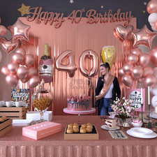 40th Birthday Decorations For Women Rose Gold Party Kit Tiara Sash Balloons Gift