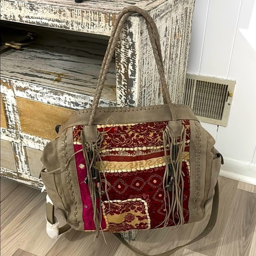Bolso de Mano Free People Emotions Bohemio Patchwork Cuero Gamuza Algodón Flecos - Imagen 14 de 16