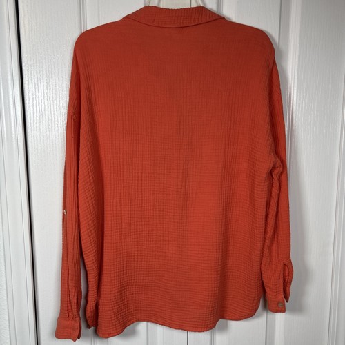 Magaschoni Gauze Button Up Shirt XS Long Sleeve Organic Cotton Oversized Coral - Picture 5 of 10
