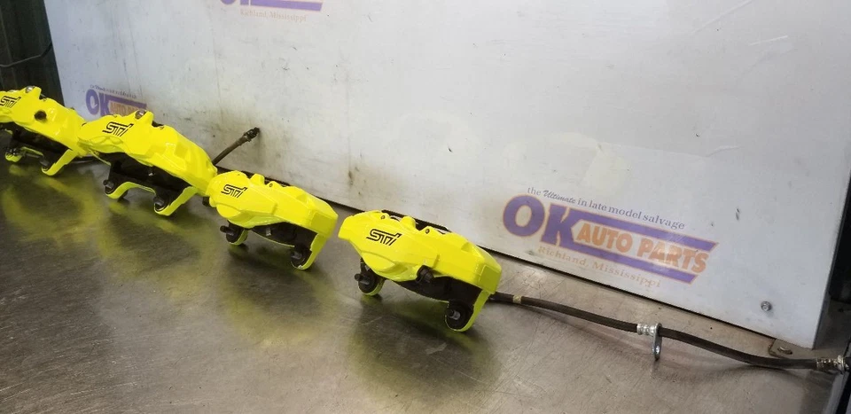 20 SUBARU WRX STI 2.5L BRAKE CALIPER SET FRONT AND REAR YELLOW - Image 4 of 4