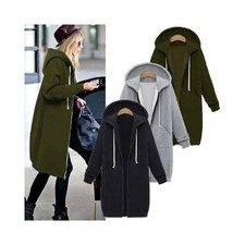 Women's Hooded Long Sleeve Medium-Length Sweatshirt Fleece Jacket