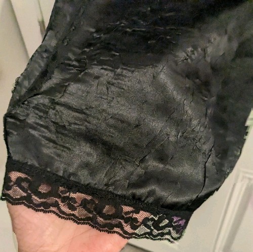 Michele Bohbot Bisou Intimates Black Drawstring Lounge Pants Lace Leg Crop Sz L - Picture 4 of 10