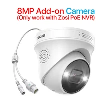 ZOSI 4K Poe IP Camera H.265+ 8MP 5MP HDR Add-On Camera AI Human Detect 100Ft Nig