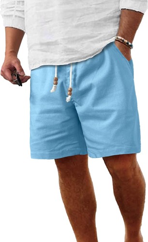 Pantalones Cortos de Lino para Hombre Informales Cintura Elástica Cordón Verano Playa Vacaciones Pantalones Cortos - Imagen 41 de 95