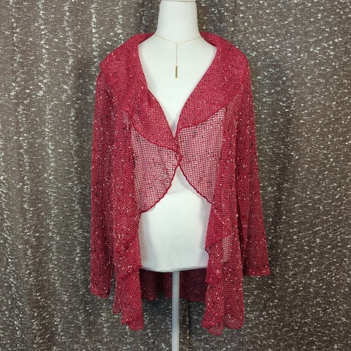 Cárdigan de malla tejido con volantes delanteros abiertos rosa Keren Hart vintage grande para mujer