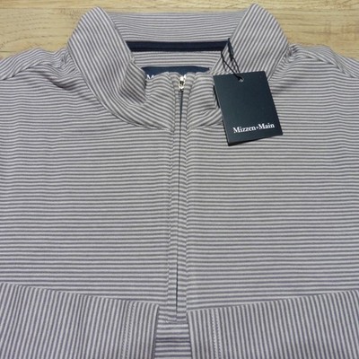 MIZZEN + MAIN Mens XL PULLOVER KPI QUARTER ZIP GREY STRIPE PERFORMANCE GOLF 1/4