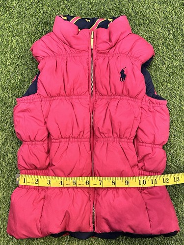 Polo Ralph Lauren Reversible Down Puffer Vest Girls 5 Pink Navy School - Picture 13 of 14