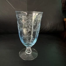 Fostoria Navarre Blue Crystal Iced Tea Glass Etched 5 7/8” Tall