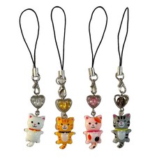 4 Pcs Cat Phone Charms Keychain Purse Charm Gift Heart-shaped Backpack Pendant